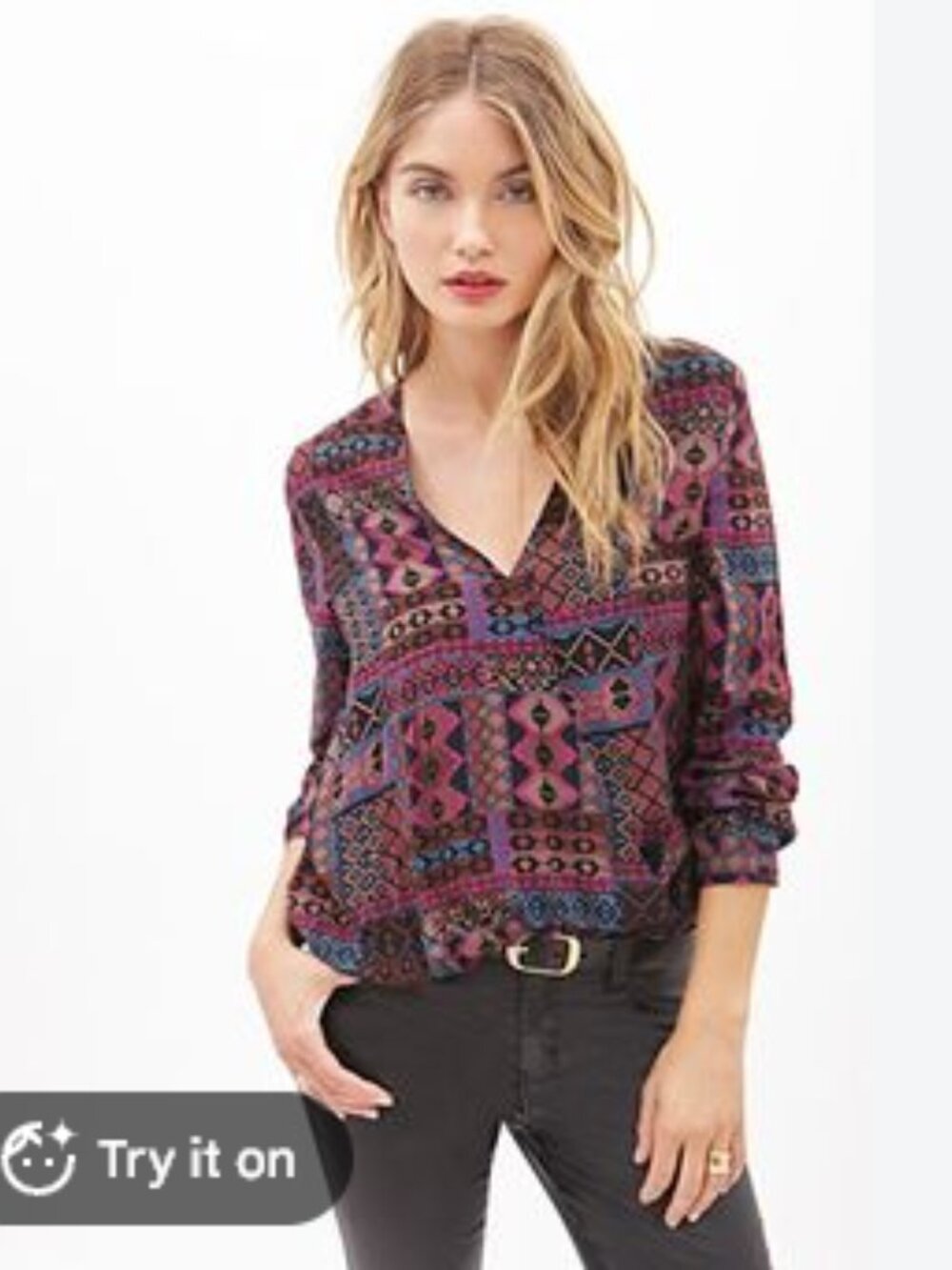 BDG V-Neck Long Geometric V-Neck Long Sleeve Top Size Small